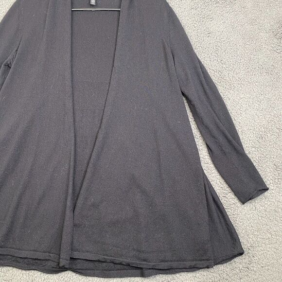 Eileen Fisher Cardigan 100% Merino Wool Italian Yarn Size M Open Front Black - Picture 3 of 12